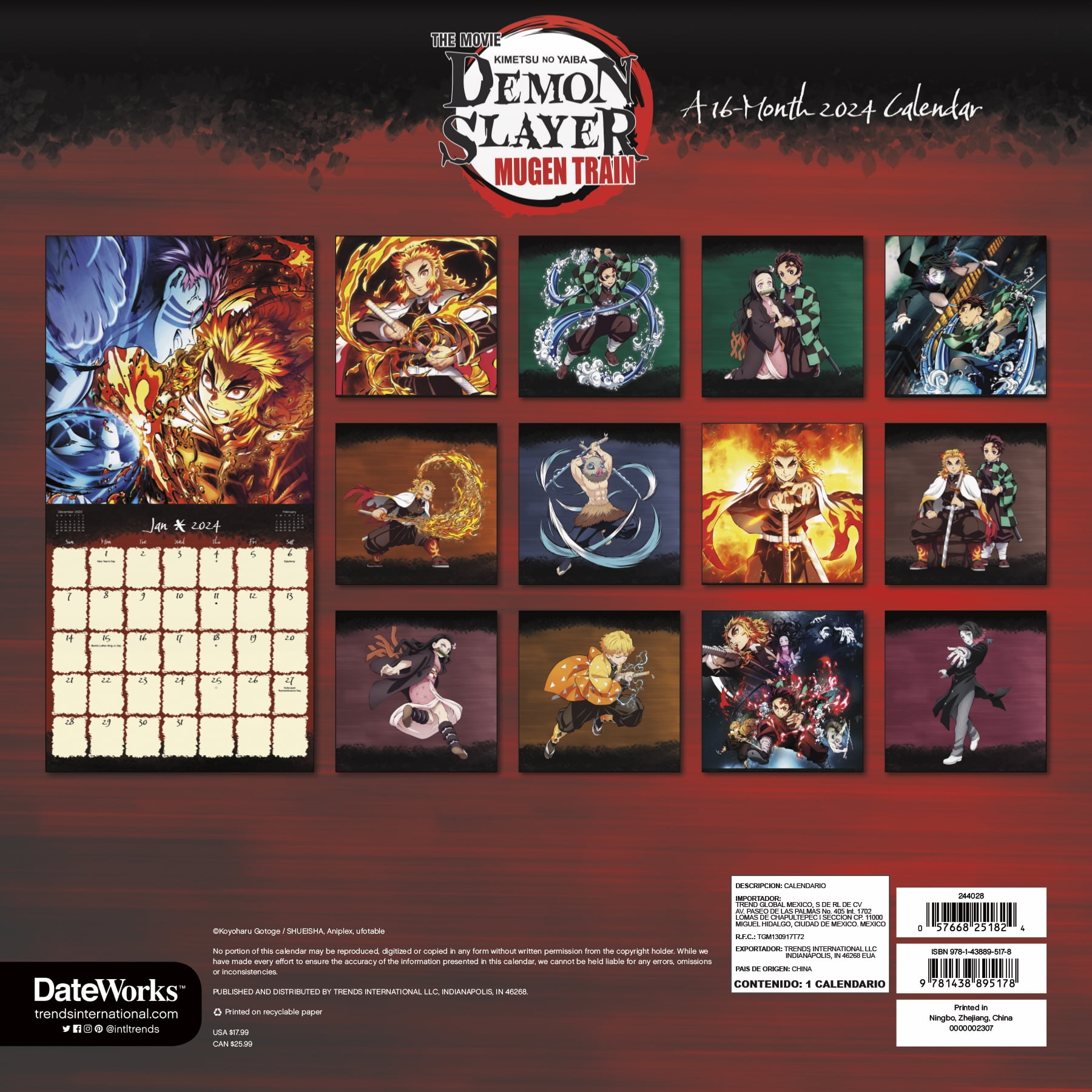 Demon Slayer 2024 Wall Calendar - Jays Calendars