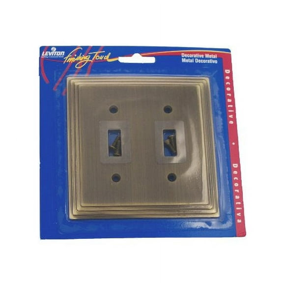 Leviton 89609-STB 2-Gang Toggle Switch Wallplate, Stepped Edge, Brass