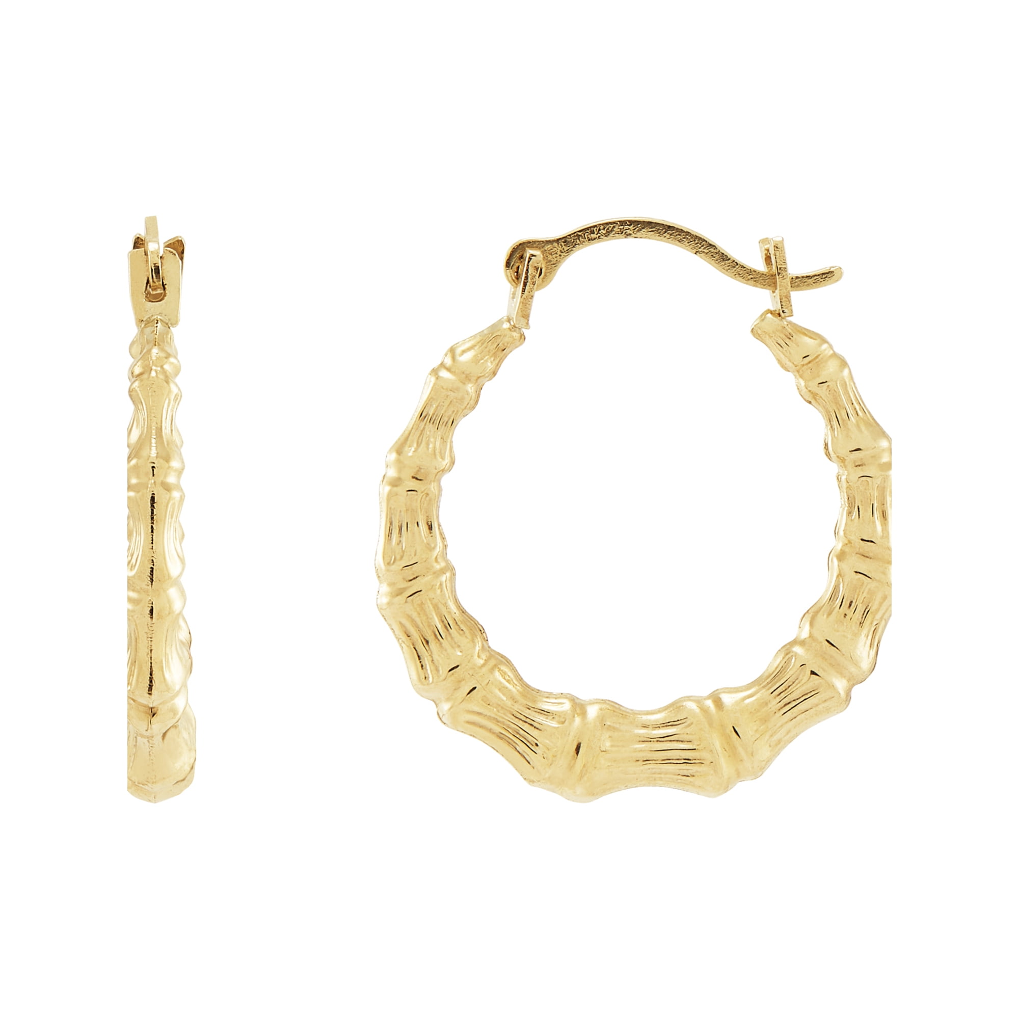 Brilliance Fine Jewelry 10K Yellow Gold Hollow Round Bamboo Hoop Earrings