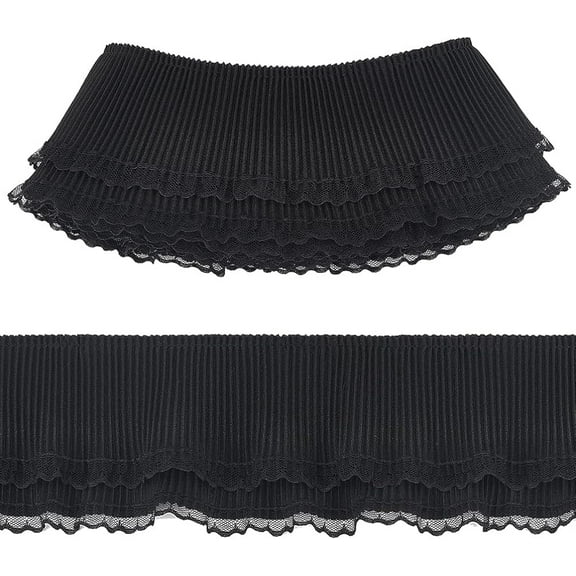 5Yards Pleated Tulle Lace Trim 3-5/8 inch Wide Black Pleated Lace Ribbon Polyester Double Layer Lace Trim Decorative Lave Ribbon