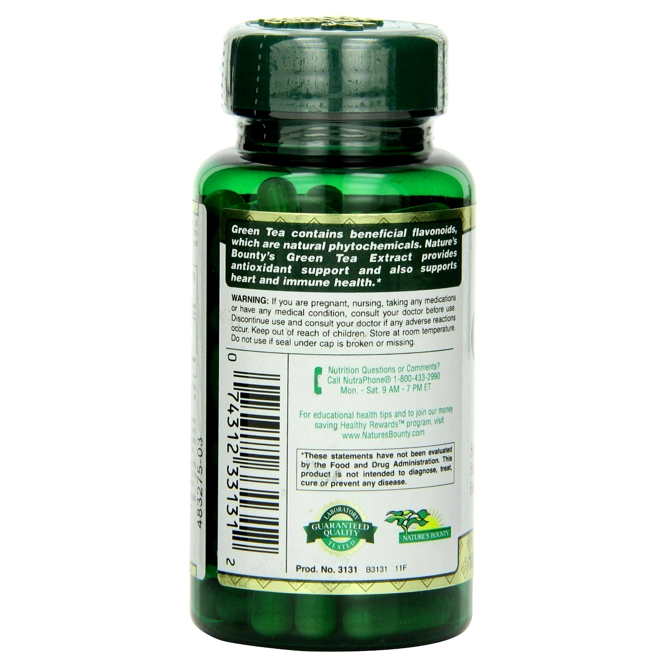 Nature's Bounty Green Tea Extract Weight Loss Supplement, 315 mg, 100 Capsules, 3 Pack