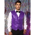 thumbnail image 2 of Unique Bargains Men's Sequin V-Neck Sleeveless Disco Sparkly Waistcoat Suit Vest S Purple, 2 of 6