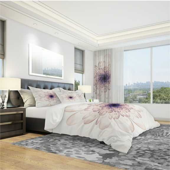 Designart 'Perfect Glowing Fractal Flower in Purple' Modern & Contemporary Duvet Cover Set