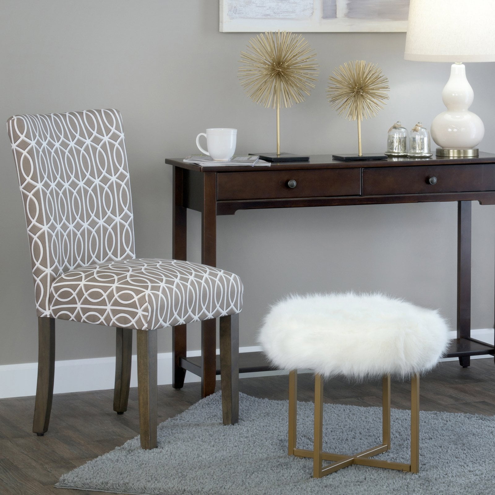 details about homepop faux fur round stool decorative living room accent  chair white