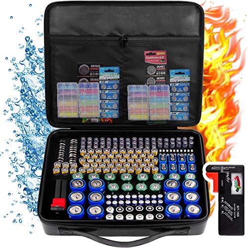 96 Batteries Brappo Battery Organizer Hard Storage Carrying Case,Holds Batteries C 9V AA AAA Lithium 3V Come with D-FantiX Battery Tester BT-168.