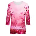 thumbnail image 5 of TrendVibe365 Pink 3/4 Length Sleeve Womens Tops Valentines Day Clothes Plus Size with Crew Neck Polyester Casual Love Heart Printed Lover Gift Blouse Tops for Valentines Gifts L, 5 of 5