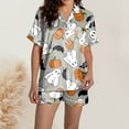 thumbnail image 4 of Cute Pajamas for Women Set Halloween Graphic Print Button V Neck Shorts Sleeve Loungewear Loose Fit Lightweight 2 Piece Outfits Sleepwear Sets, 4 of 6