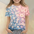 thumbnail image 5 of Abcomgle Girls Summer Tshirts 4-16 Crewneck Daisy Flower Print Toddler T-Shirt Short Sleeve Toddler Girls T-Shirts Summer Fashion Cotton Tee Tops Girls, 5 of 5