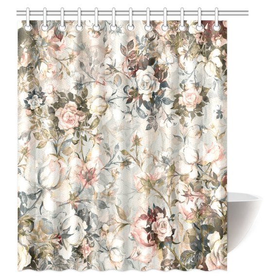 MYPOP Watercolor Bouquet of Beautiful Roses Shower Curtain, Exquisite Trendy Flower Print Bathroom Shower Curtain 60 By 72 Inches Long