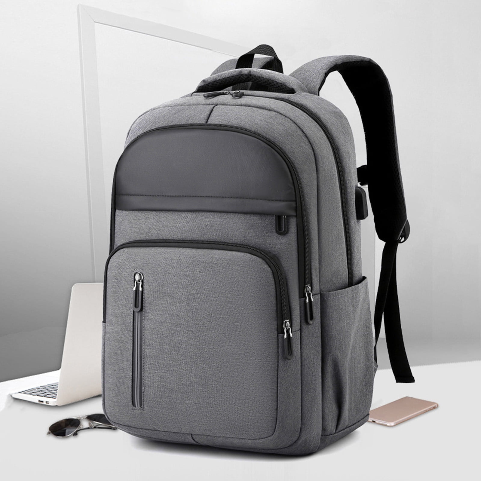 WIZUTIZ Laptop Bags for Men Large Laptop Cases 15 Inch Travel College Backpack for Men Womens Computer Work Backpacks Bookbags Backpack with USB Port Large Solid Bags Waterproof Classic Bag 1 PC Gray