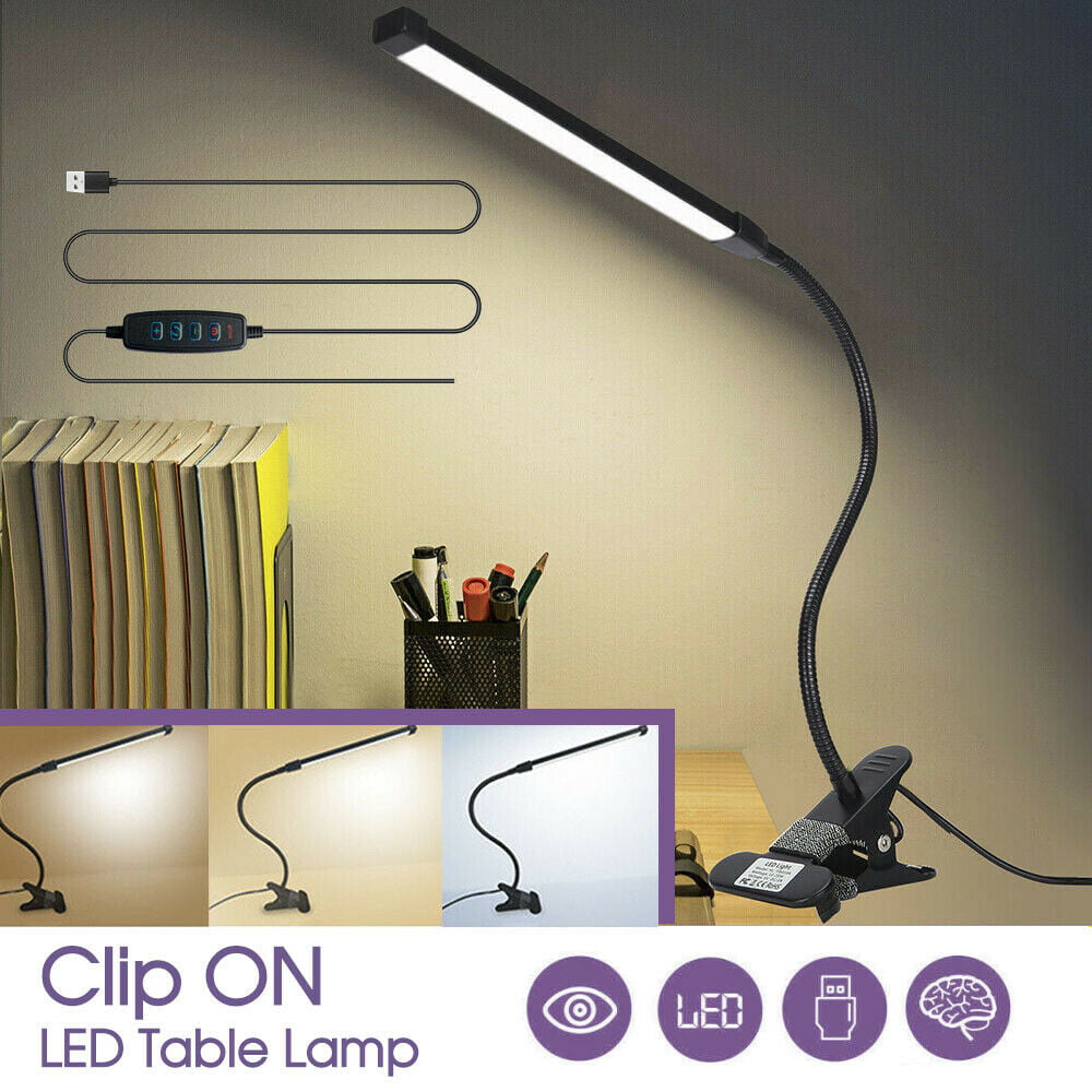 LED Clip On Reading Light USB Desk Lamp Flexible Bed Table Book Eye Protection 