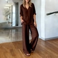 thumbnail image 5 of Lumtrix Women Linen Sets 2 Piece Summer Long Sleeve V Neck Shirts Matching Wide Leg Pants with Pockets Beach Outfits Brown M, 5 of 5
