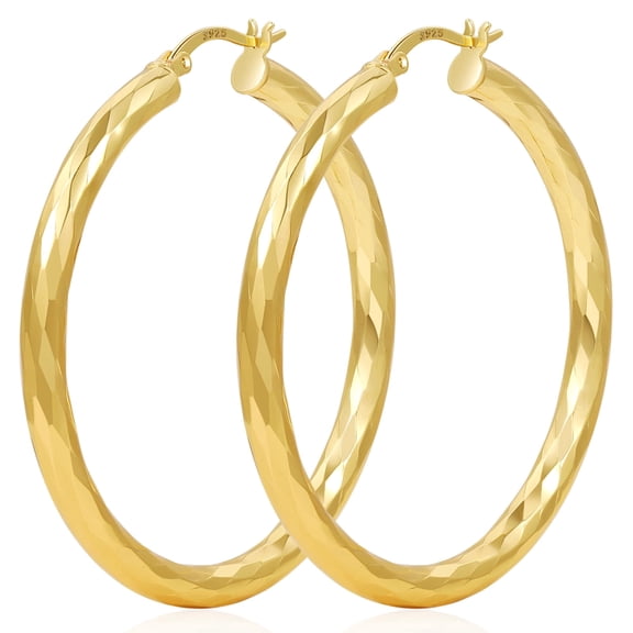 YOUNGYUE Gold Hoop Earrings for Women Hypoallergenic 14k Gold Plated Hoop Earrings Lightweight Diamond Cut Hoop Earrings 50mm