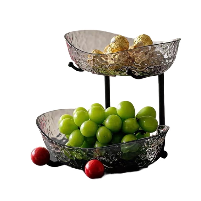 Advancent Frutero grande de plástico de tres niveles con soporte de hierro para aperitivos y postres de frutas Yuanbao Mostrada Color gris de 2 cuadrículas