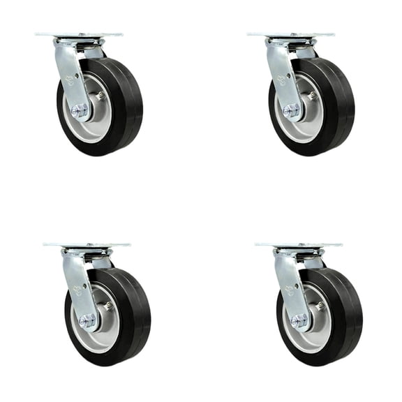 6 Inch Rubber on Aluminum Caster Set with Ball Bearing and Swivel Lock SCC