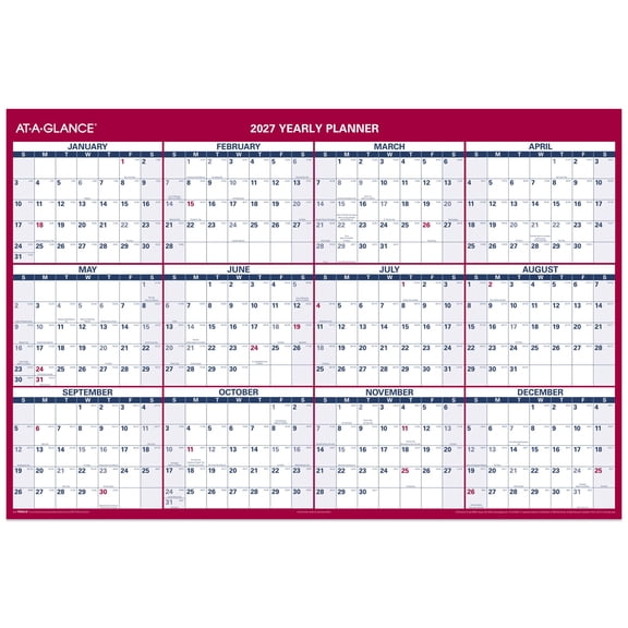 AT-A-GLANCE 2027 Vertical Horizontal Reversible Erasable Yearly Wall Calendar