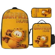 TKBIIUDS Garfield 3Pcs School Bag Sets Backpack Bookbag with Lunch Bag And Pencil Case for Kids Boys Girls