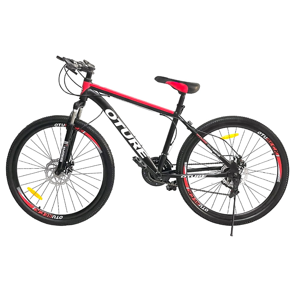 Hosim Oture Mountain Bike 26 In. Wheel, 21 Speeds, High Carbon Steel Frame,  for Mens and Womens, Black and Red