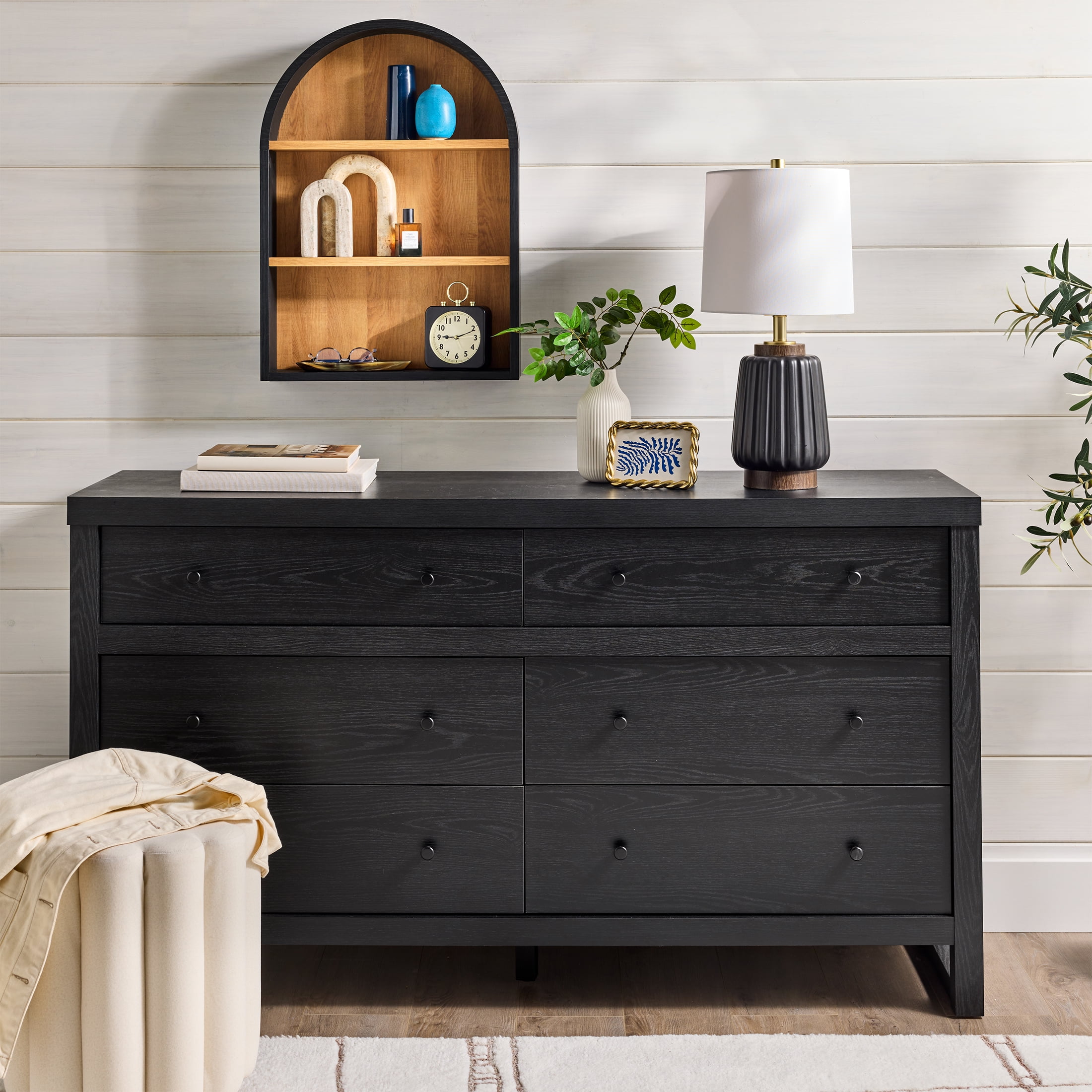 Better Homes & Gardens 20-Inch Arch Floating Shelf in Black Wood and Light Honey Finish