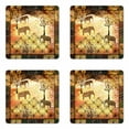 thumbnail image 1 of African Coaster Set of 4, Patchwork Inspired Pattern Grunge Vintage Featured Elephants Trees Roses Print, Square Hardboard Gloss Coasters, Standard Size, Multicolor, by Ambesonne, 1 of 2