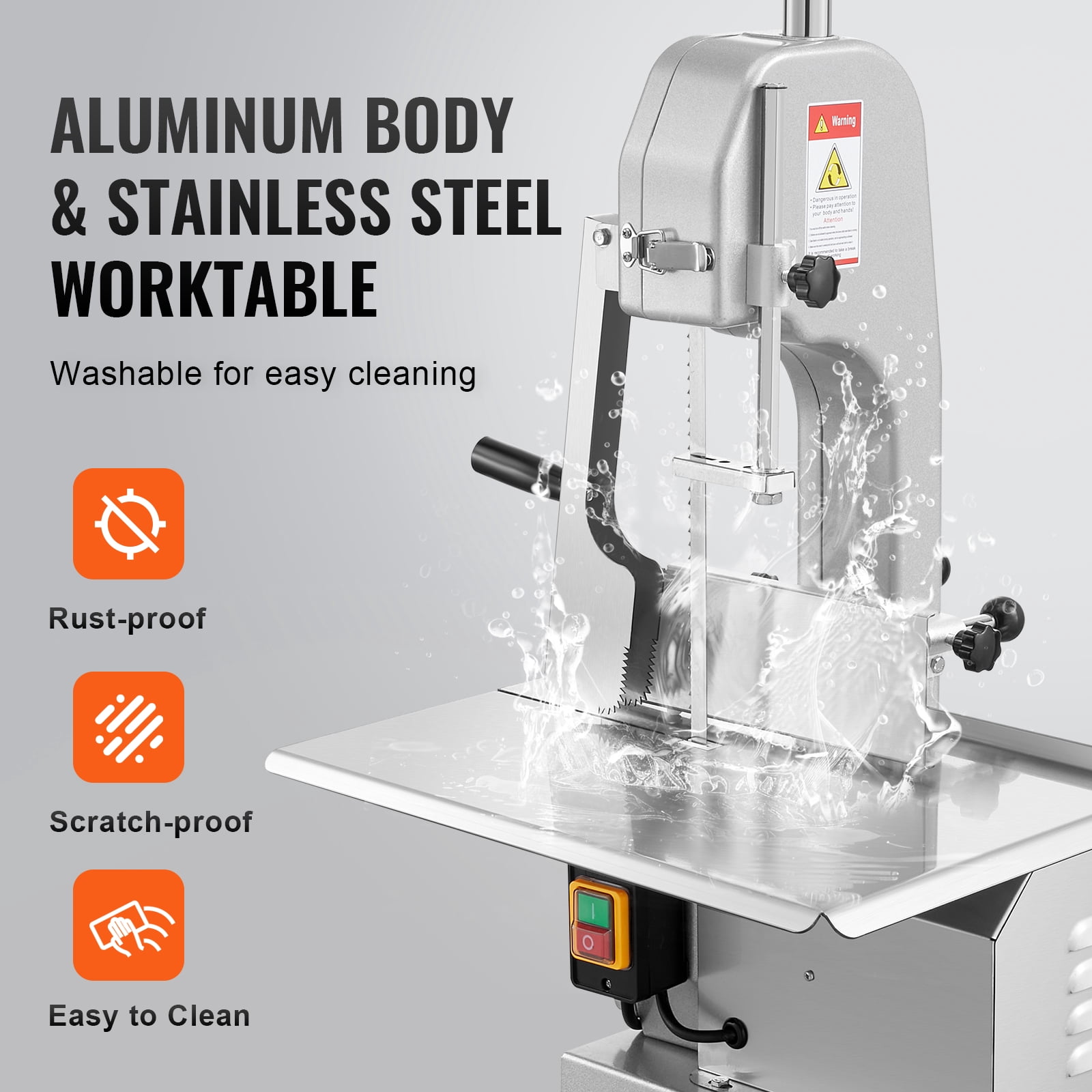 VEVOR Commercial Electric Meat Bandsaw, 650W Stainless Steel Countertop Meat Sawing Machine, Workbench 12.4" x 18.1", 4.33 Inch Max Cutting Thickness, Frozen Fish Cutter for Rib Pork Beef