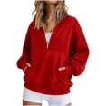 thumbnail image 3 of Women Sweatshirt Sevevn Half Zip Stand Collar Oversized Fit Fleece Fabric Front Kangaroo Pocket Drop Shoulder Long Sleeve For Daily Casual Lounging Wear, 3 of 8