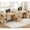 Oak, variant on Farmhouse Two Person Computer Desk with 3 Drawers and Storage Shelves, 96.5" Long Home Office Desk