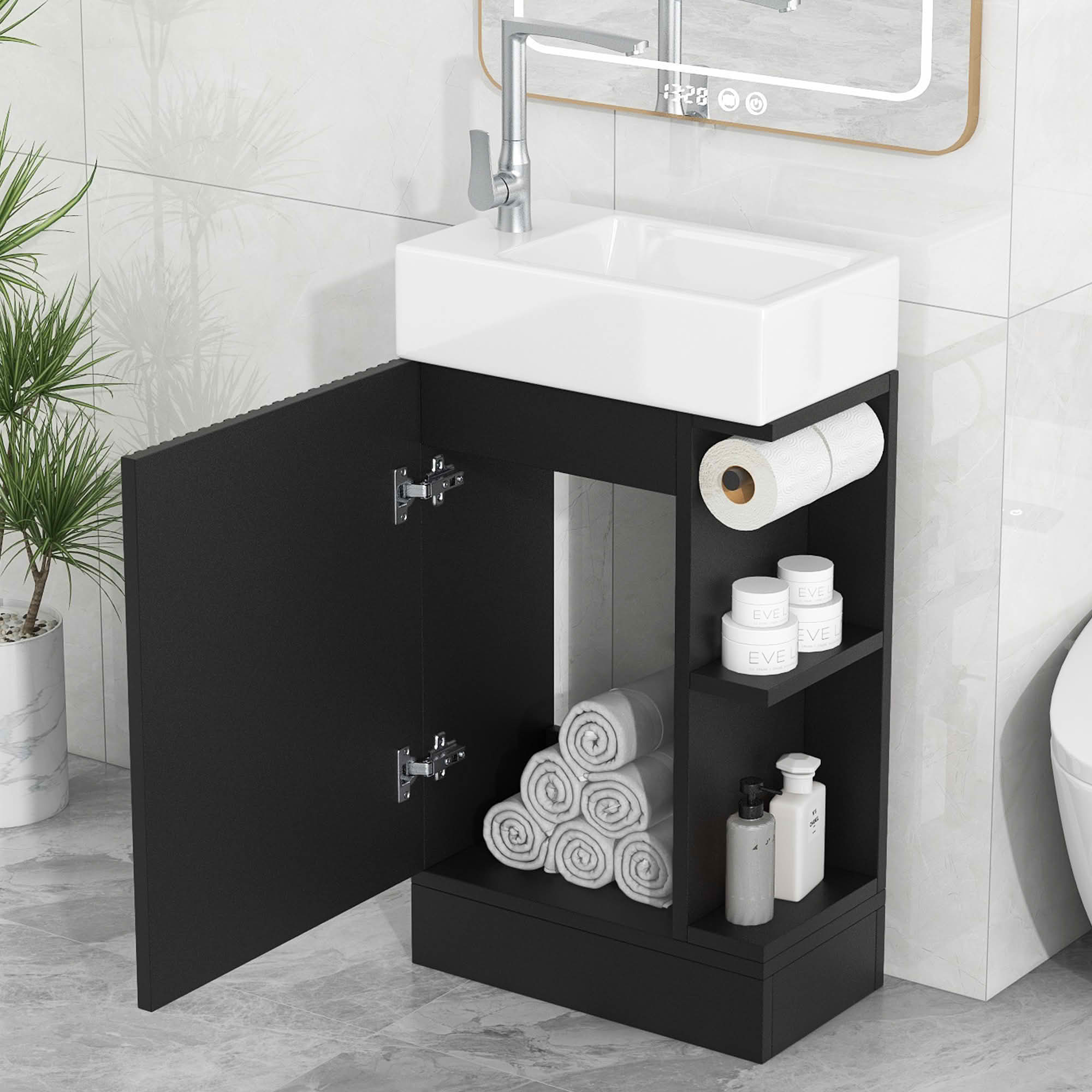 MAYEERTY 18.6" Bathroom Vanity with Sink 2-tier Shelf Left Right Orientation Black