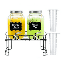1 Gallon Glass Drink Dispensers for Parties, 2PACK Beverage Dispenser with Stand, Ice Cylinder and Stainless Steel Spigot 100% Leakproof, Beverage Dispenser for Lemonade Sun Tea