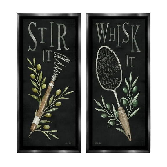 Stupell Industries Vintage Kitchen Phrases Botanical & Floral Painting Black Floater Framed Canvas Art Print Wall Art, 11 x 25, Set of 2