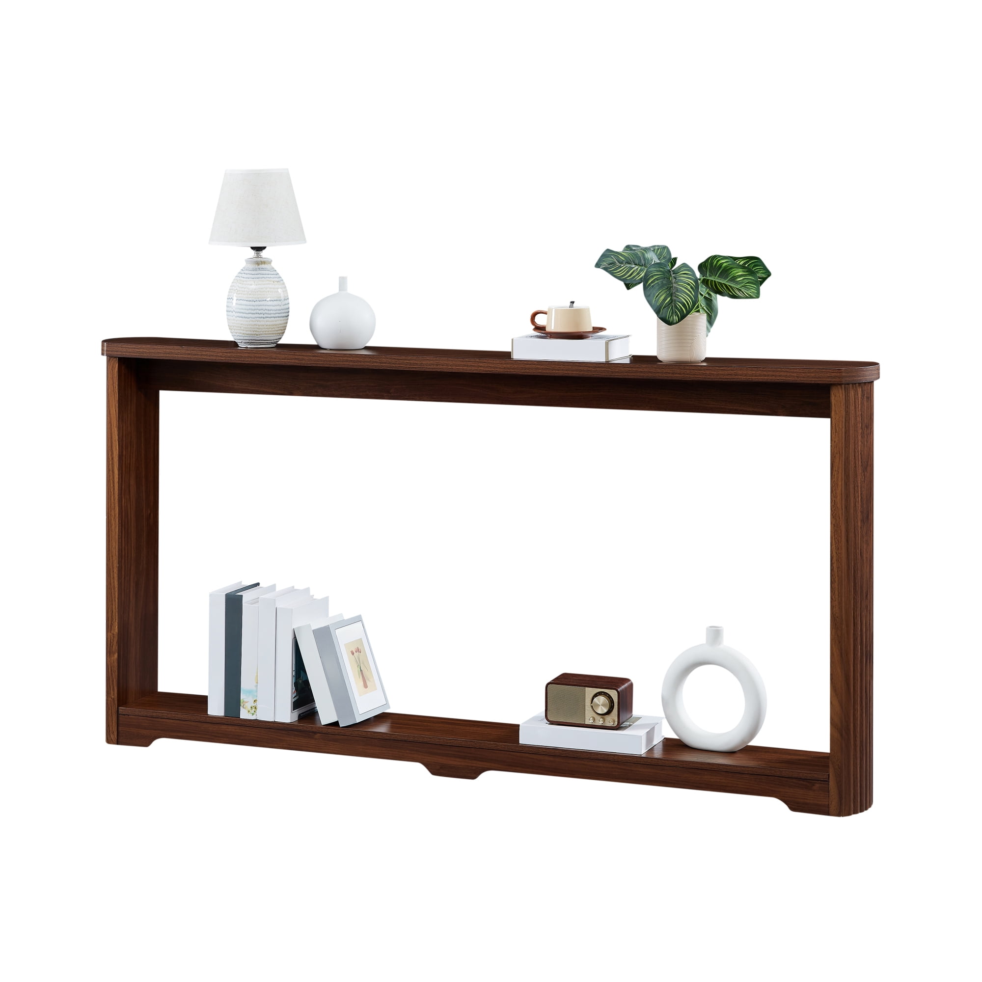 Long Fluted Console Table, Narrow Sofa Table Behind Couch with Arc Corner Design for Entryway, Industrial Farmhouse Hallway Table for Living Room, Foyer