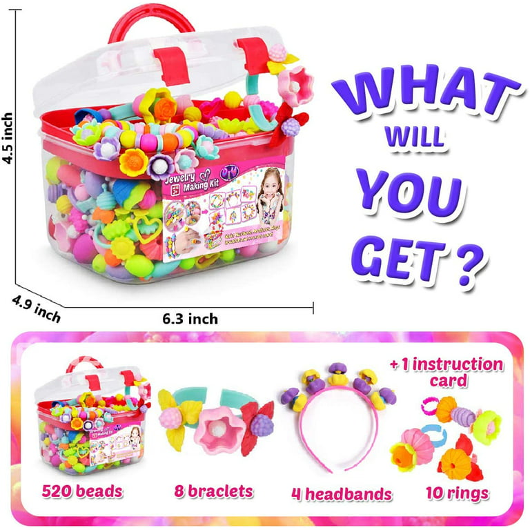 WISHTIME Snap Pop Beads Jewelry Making Kit for Kids, Girls – 180pcs-Large  Toddler Beads for Kids Crafts Toys – Kids Beads Jewelry Making Kit  Girls–Pop