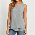thumbnail image 4 of Noric Women's Cotton Linen Sleeveless Crew Neck Tank Tops Casual Summer Loose Fit Layered Hem Pullover Tops, 4 of 6