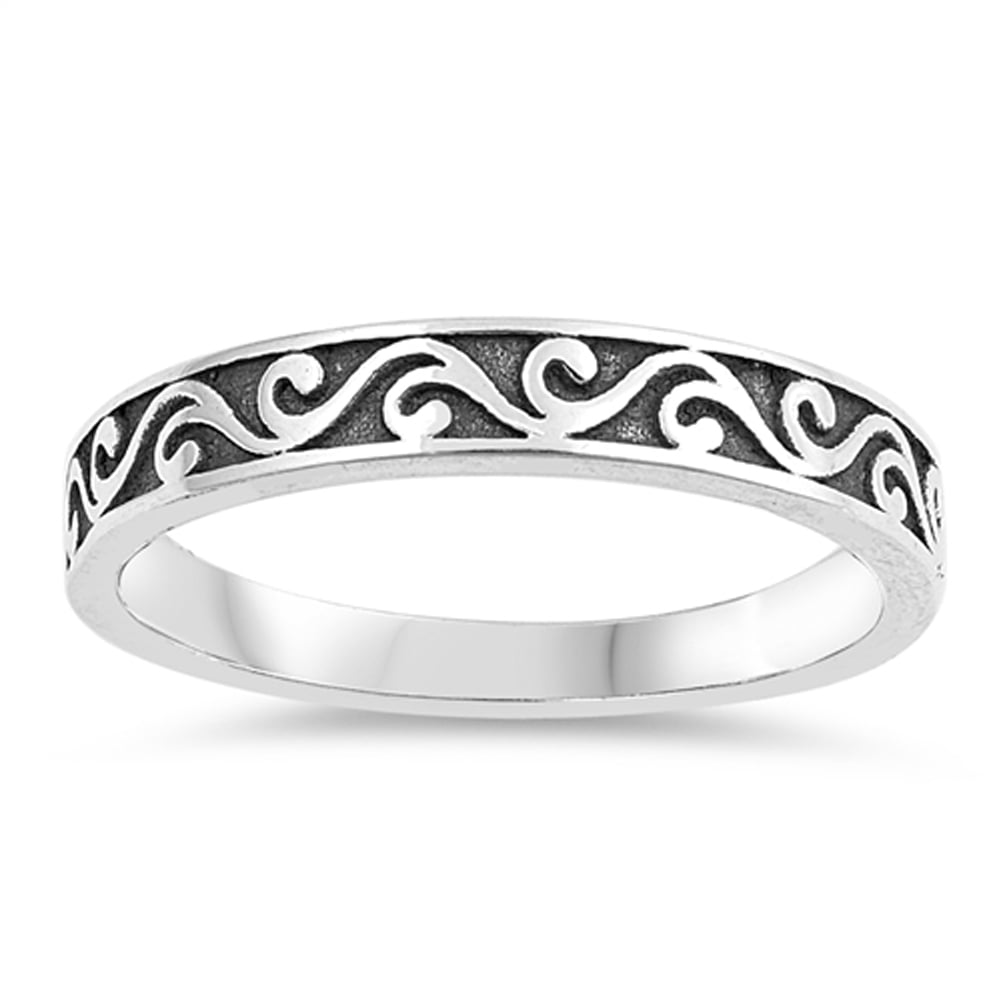 Wave Cutout Ocean Sea Thumb Nature Ring New .925 Sterling Silver Band Sizes 5-10