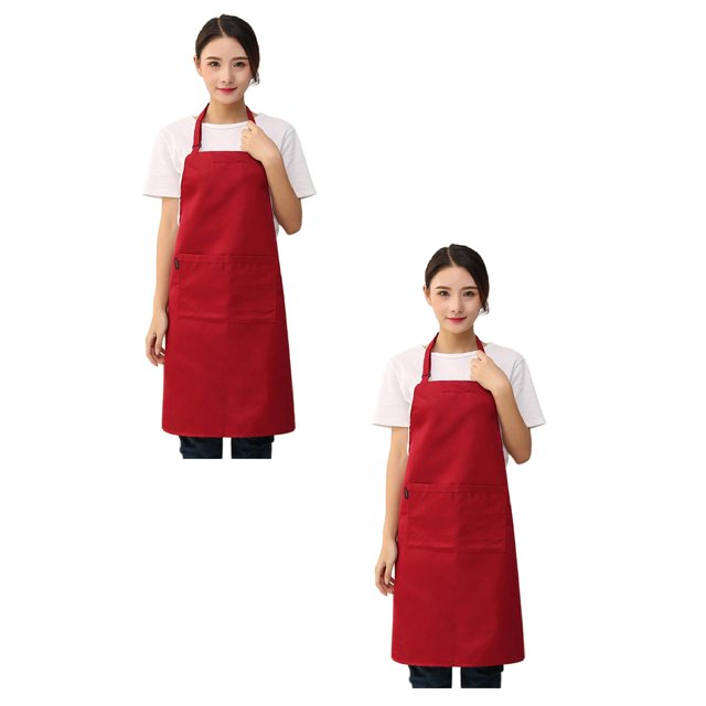 Oleegame 2PC Pretty Apron Women Restaurant Home Kitchen BBQ Working Cooking Apron Red