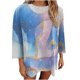 thumbnail image 1 of Camiseta holgada estampada a la moda para mujer, blusa de manga 3/4 de longitud media, Tops informales con cuello redondo Pompotops FGAJ3682, 1 of 6