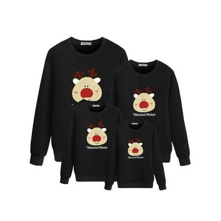 

Frobukio Christmas Family Matching Pullover Sweatshirt Long Sleeve Round Neck Print Xmas T-Shirt Tops Clothes Black C 18-24 Months