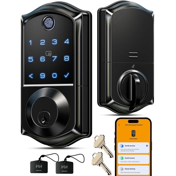 Veise VE017 Fingerprint Smart Door Lock with App Control, Matte Black | 8-in-1 Keyless Entry, Remote User Management, Auto Lock, Electronic Touchscreen Keypad, USB-C Port, Deadbolt for Front Door