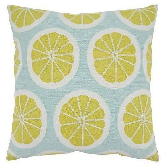 Fennco Styles Embroidered Lemon Decorative Throw Pillow 18 x 18 Inch  - Cotton
