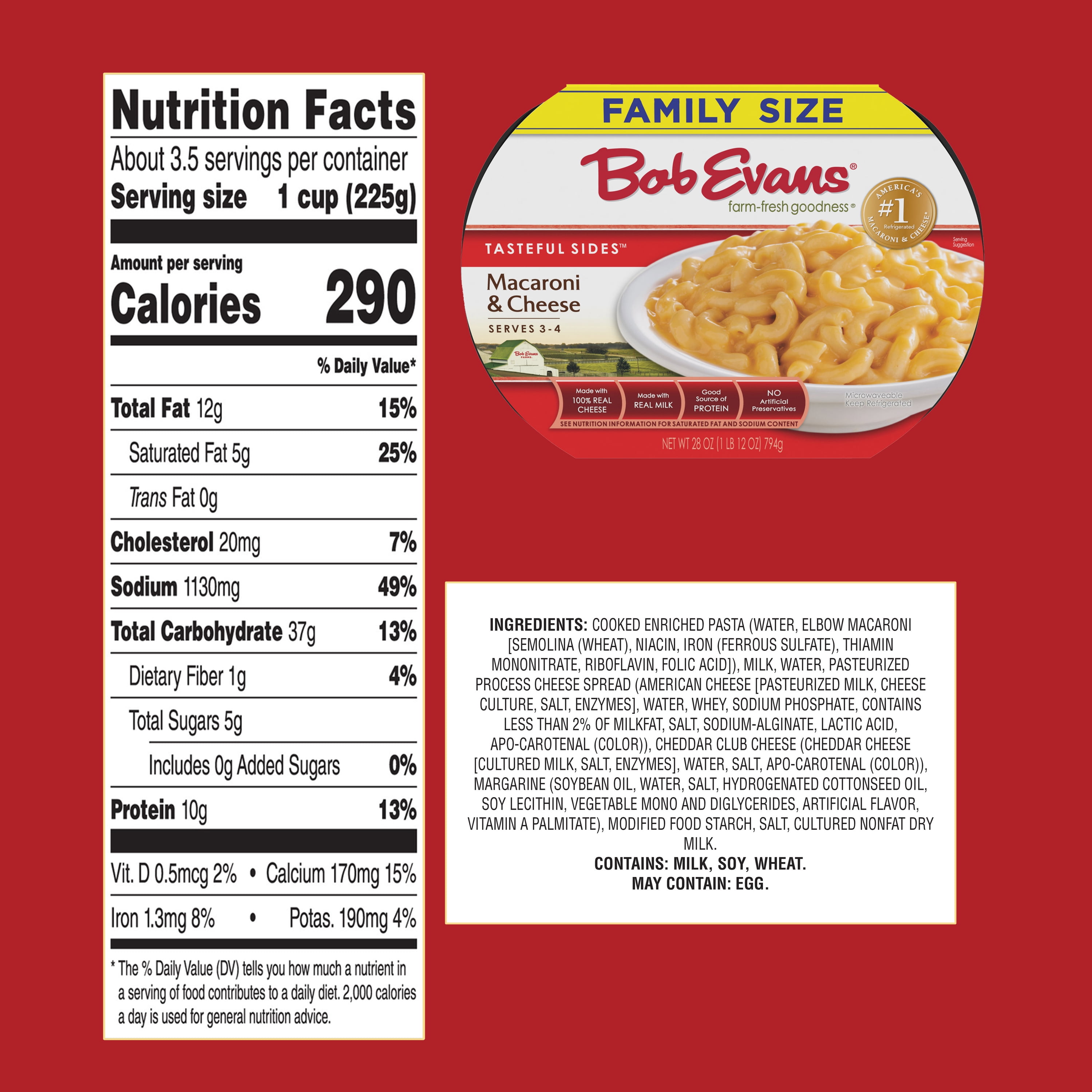 Bob Evans Family Size Macaroni & Cheese, 28 oz Tray