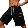 thumbnail image 3 of LEKWK Denim Shorts for Men Distressed Loose Fit Bermuda Mid Rise Elastic Waist Drawstring Shorts with Pockets Streetwear Casual Shorts Summer Outfits Black M, 3 of 5