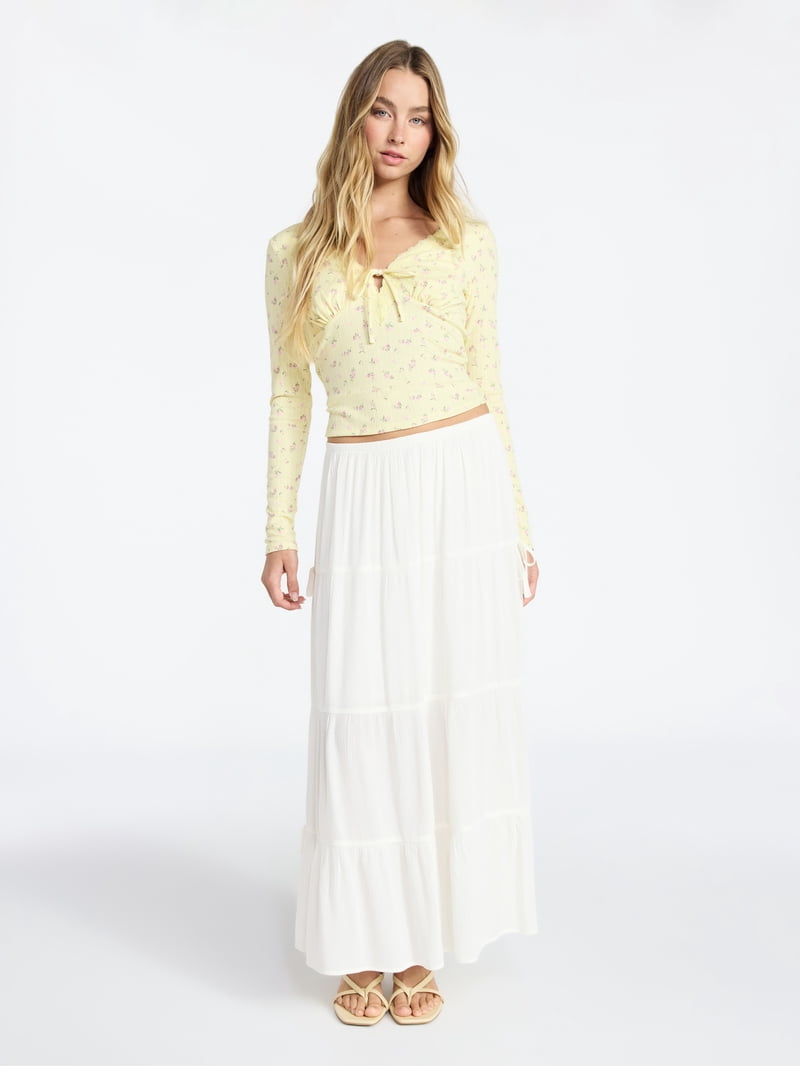 No Boundaries Side Tie Tiered Maxi Skirt, Women's and Women's Plus