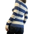 thumbnail image 3 of Gureui Women's Long Sleeve Knitted Tops Stripes Casual Contrast Color 1/2 Button Crew Neck Slim Fit Pullover Basic T-Shirts for Spring Autumn, 3 of 5