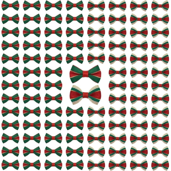 Christmas Decorative Polyester Bow, 100 Pcs Mini Satin Ribbon Bowknot Twist Tie Bows Premade Bows for Wedding Favors Decor Wrap DIY Craft