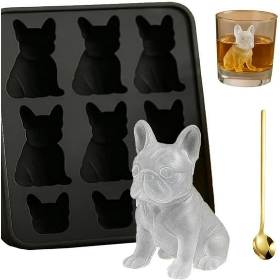 Monster Ice Mold, Fun Animal Shape Bulldog 3D Silicone Ball Maker Molds for Summer Drinks, 6 Cavity Dinosaur Ice Cube Tray for Party & Cocktail, Easy Fill & Release