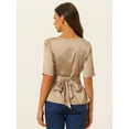 thumbnail image 3 of DARING DIVA Women's Satin Blouse Ruched Tie Back Office Tops XS Champagne, 3 of 6