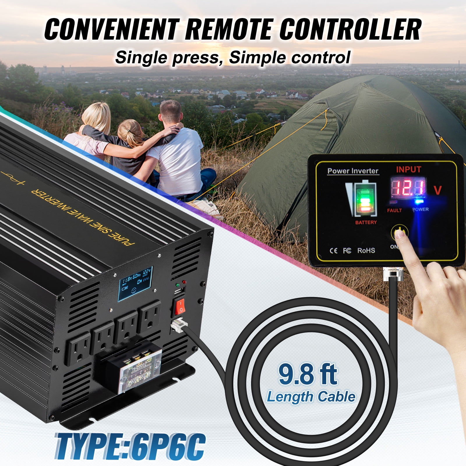 SKYSHALO Power Inverter 3500W DC12V to AC120V Inverter LCD Pure Sine Wave Inverter