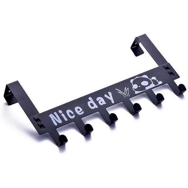 Ganchos para colocar sobre la puerta, toalleros para baño con 6 ganchos para abrigos, colgador de metal para puerta, organizador detrás de la puerta (negro)