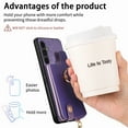 thumbnail image 5 of ELEHOLD for Samsung Galaxy A14 5G Zipper Wallet Case with Back Card Holders Metal Ring Holder Kickstand Function Leather Shockproof Card Wallet Case for Women Men,purple, 5 of 8