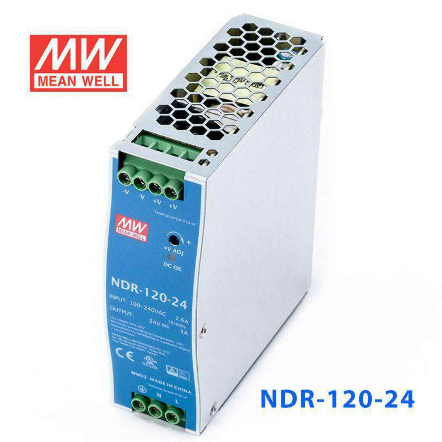 Mean Well NDR-120-24 Single Output Industrial Power Supply 120W 24V - DIN Rail